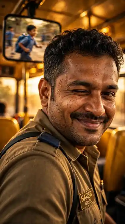 Bus Driver Waits for the Running Boy