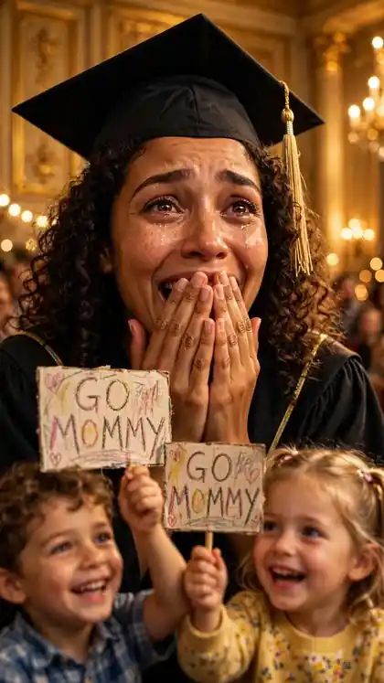 Single Mom Graduates With Her Kids Cheering
