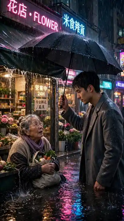 Stranger Shares His Umbrella in the Storm