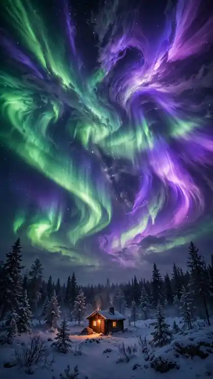 Northern Lights Cabin Night