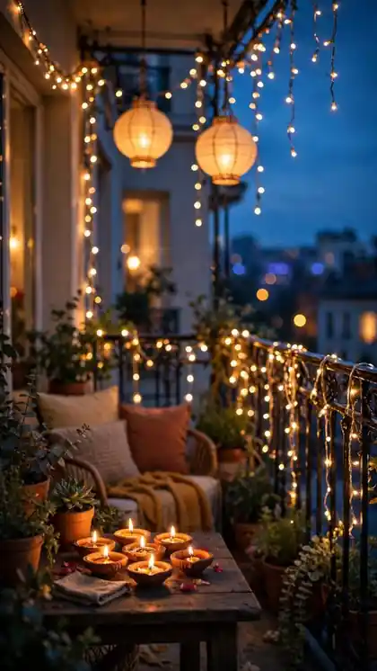 Fairy Lights on a Festive Balcony