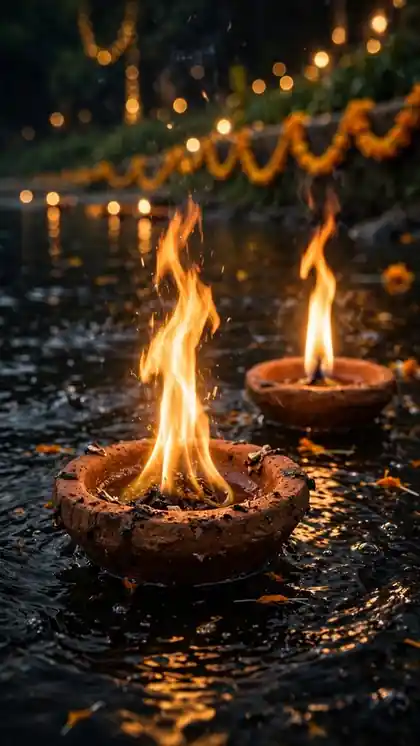 Diyas Drifting on a Moonlit River