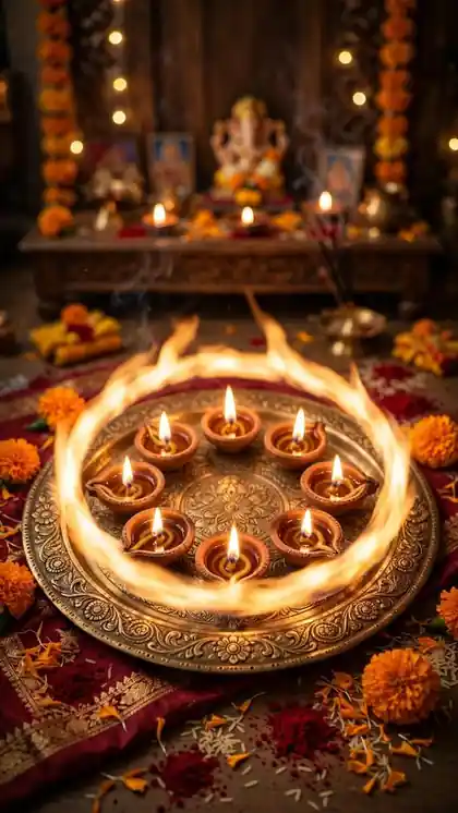 Diya Aarti Before the Goddess