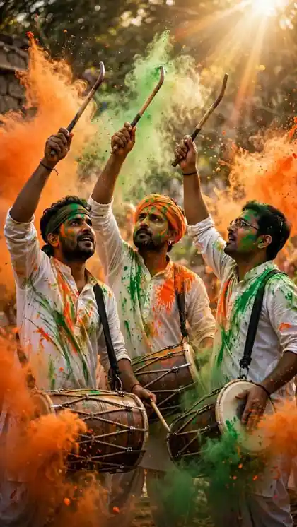 Dhol Players in a Color Cloud