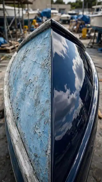 Sun-Faded Boat Hull Repainted to Gloss