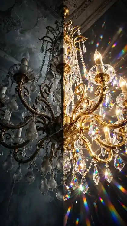 Tarnished Chandelier Polished to Crystal Fire